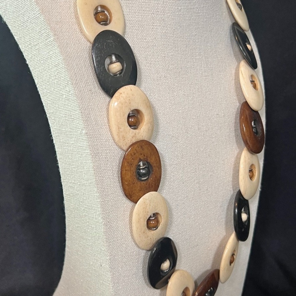 Vintage Bovine Bone & Horn Necklace 23" Chunky Tribal Style Beads Neutral Earthy - Picture 2 of 9